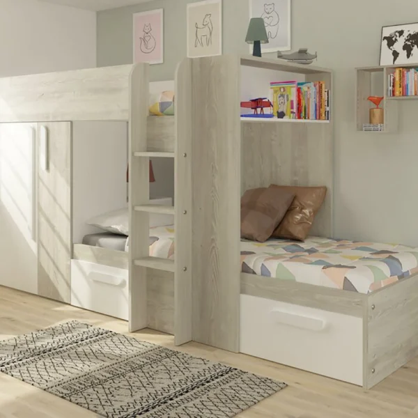 Alwan Premium Multi-Functional L-Shaped Bunk Bed with Wardrobe & Storage