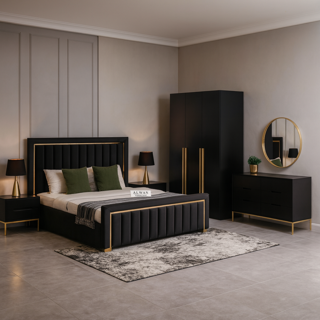 Alwan Imperial 5-Piece Luxury Velvet Bedroom Set