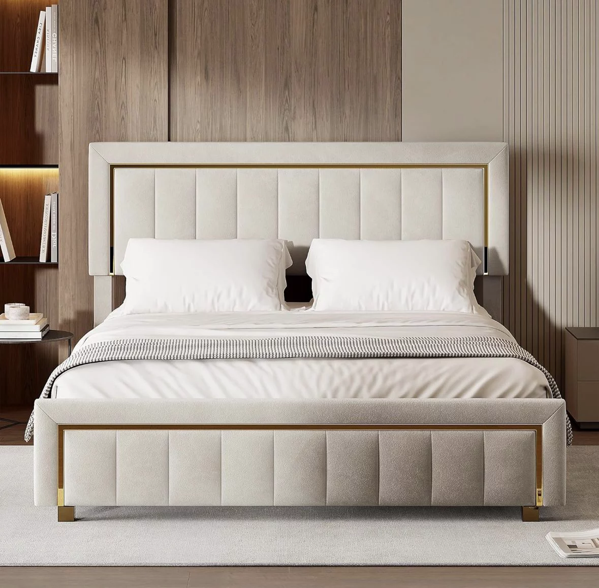 The Aurelia Velvet & Gold Accent Platform Bed Frame