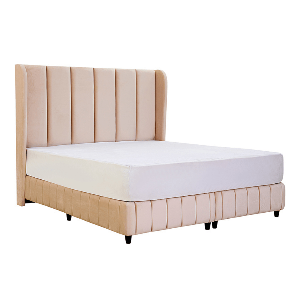 The Grace Vertical Channel Wingback Velvet Bed Frame