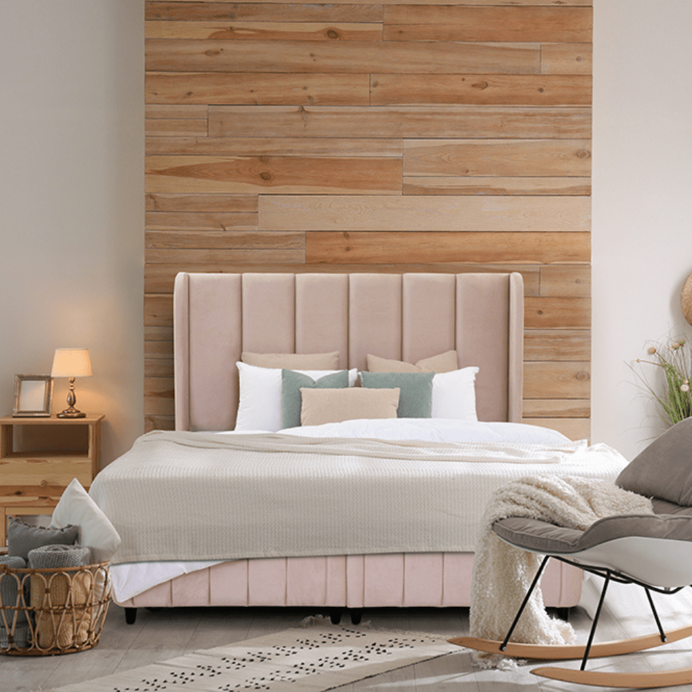 The Grace Vertical Channel Wingback Velvet Bed Frame