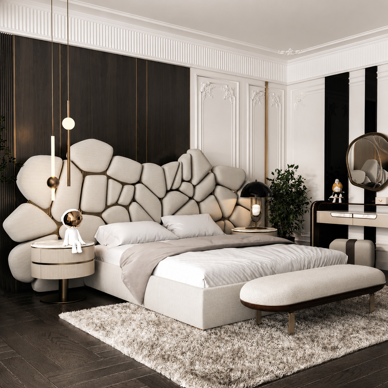 The Gaia Avant-Garde Organic Pebble Bouclé Bed Frame