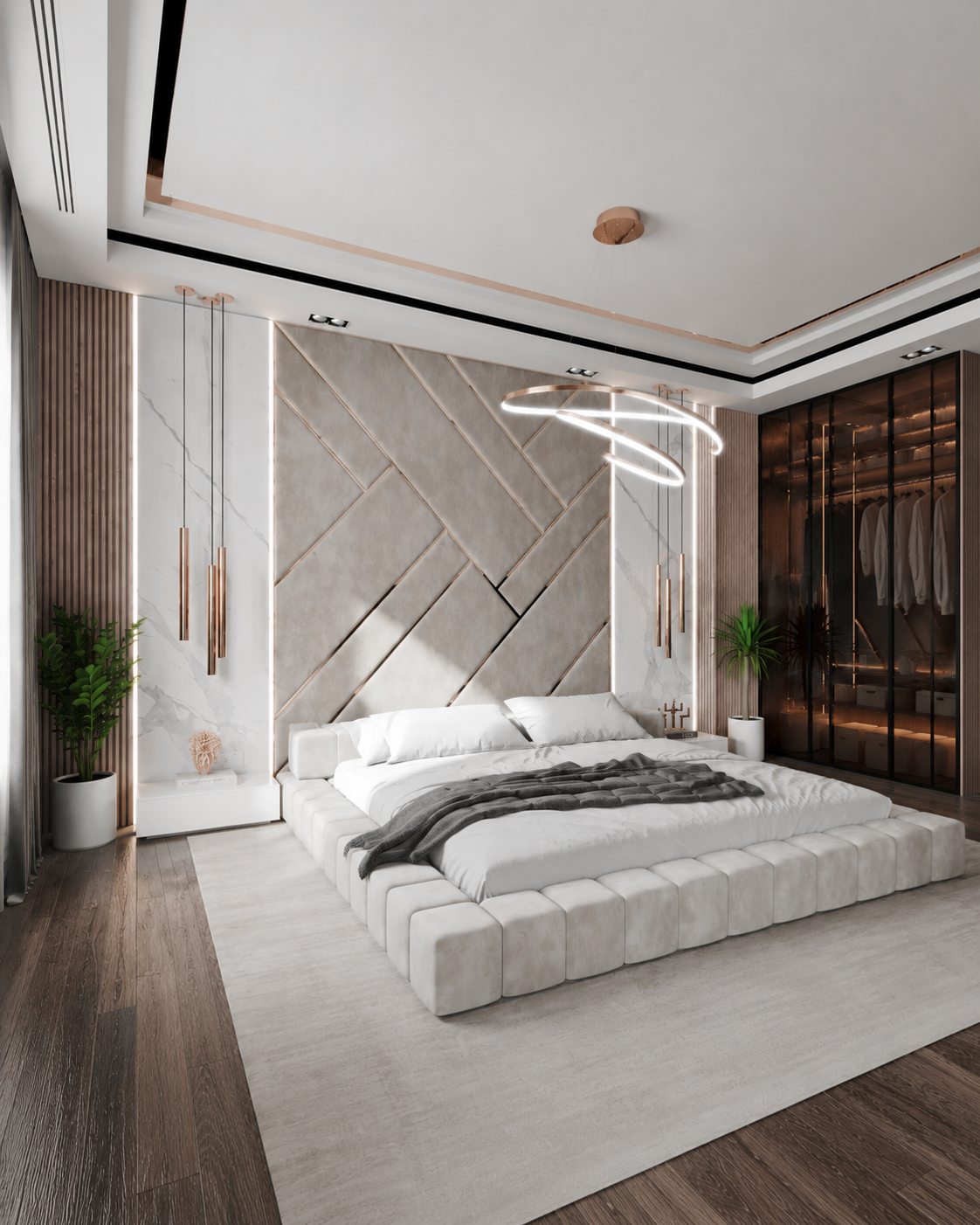 Elysium Luxury Geometric Wall-Panel Bed