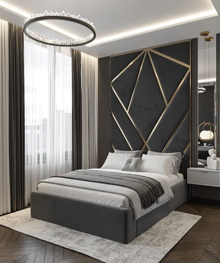 The Noir Diamond Geometric Wall-Panel Bed