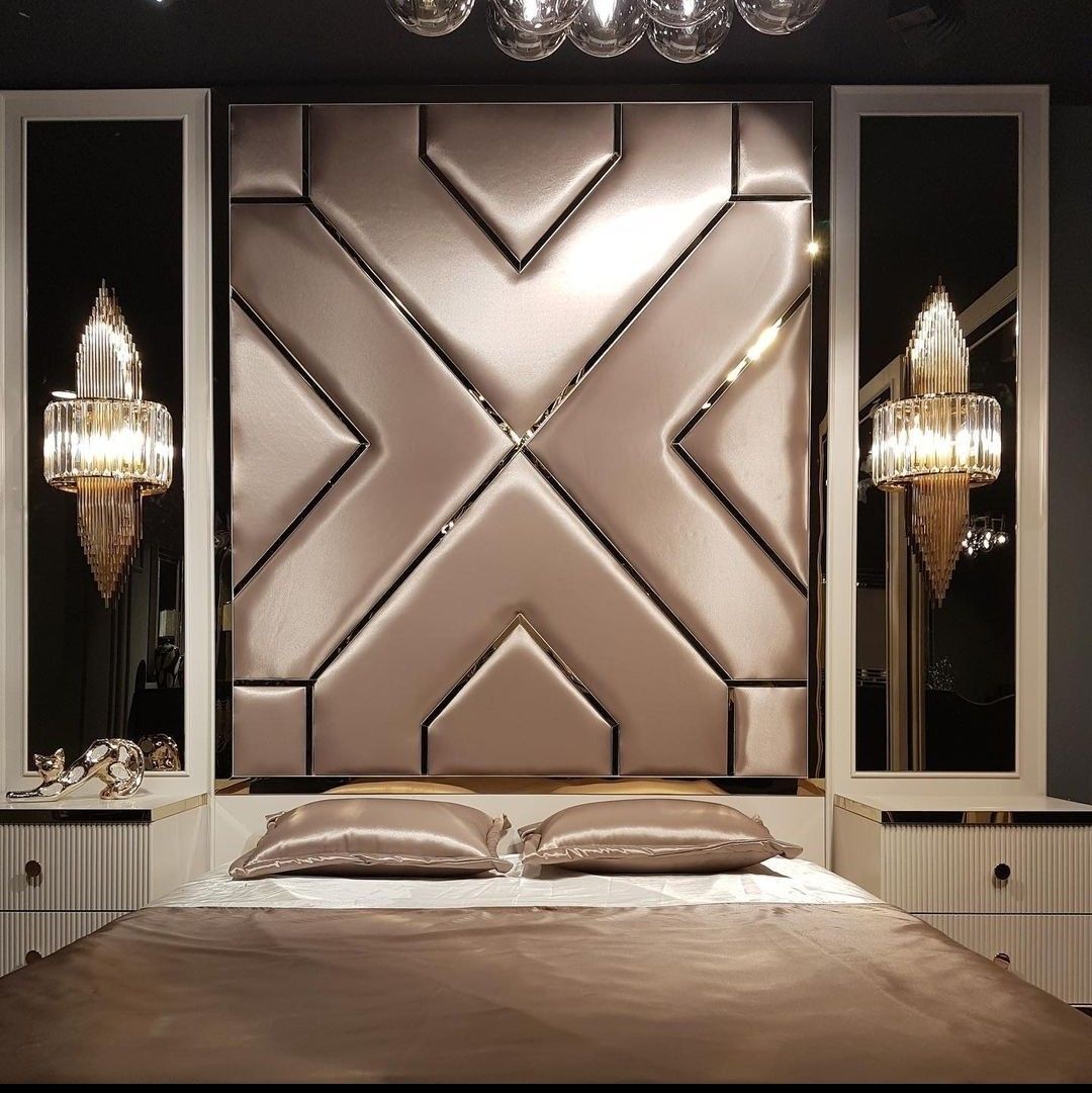 The Imperial X-Geometric Metallic Accent Wall-Panel Bed