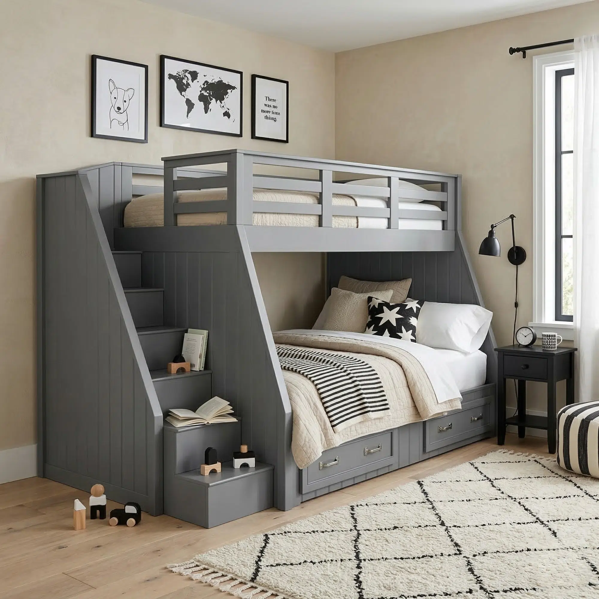 The Austin Heavy-Duty Twin-over-Full Bunk Bed with Storage Stairs & Drawers