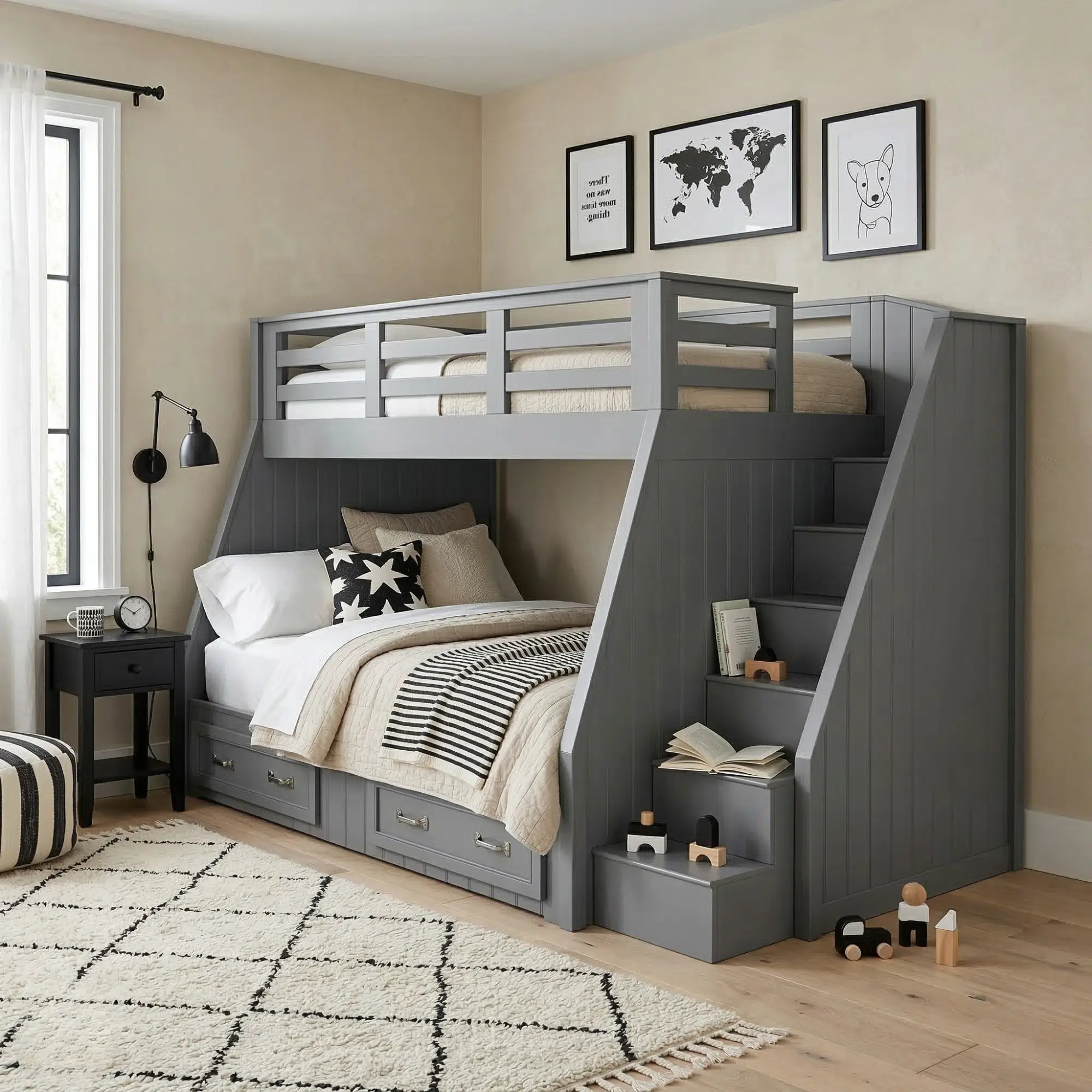 The Austin Heavy-Duty Twin-over-Full Bunk Bed with Storage Stairs & Drawers