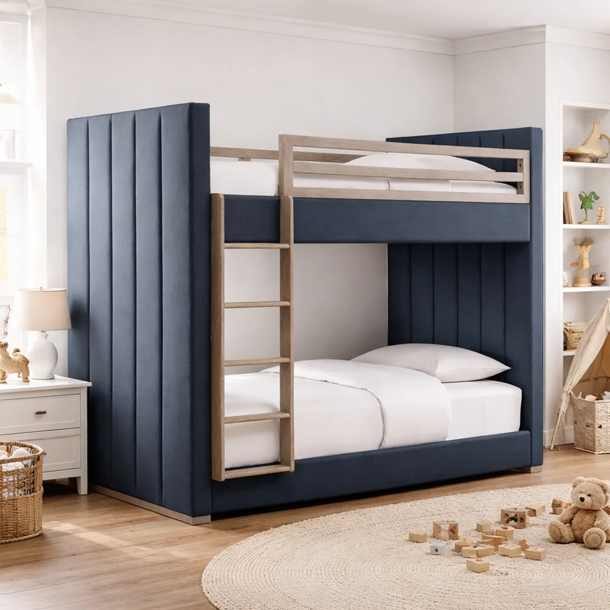 The Vista Velvet Vertical Channel Bunk Bed