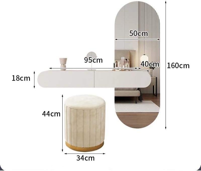 The Aura Floating Vanity Table with Oval Mirror & Stool Set