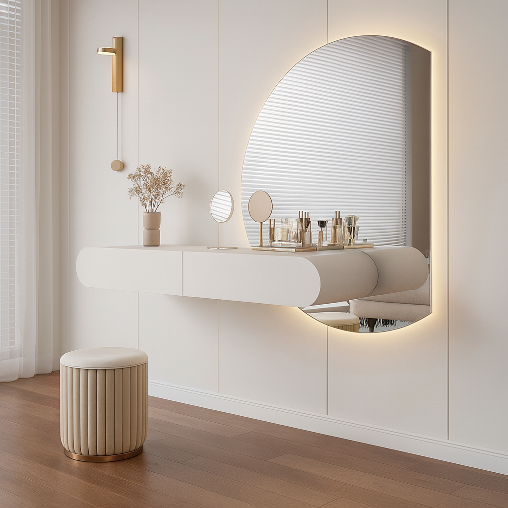The Nova Minimalist Floating Console with Arch LED Mirror Set