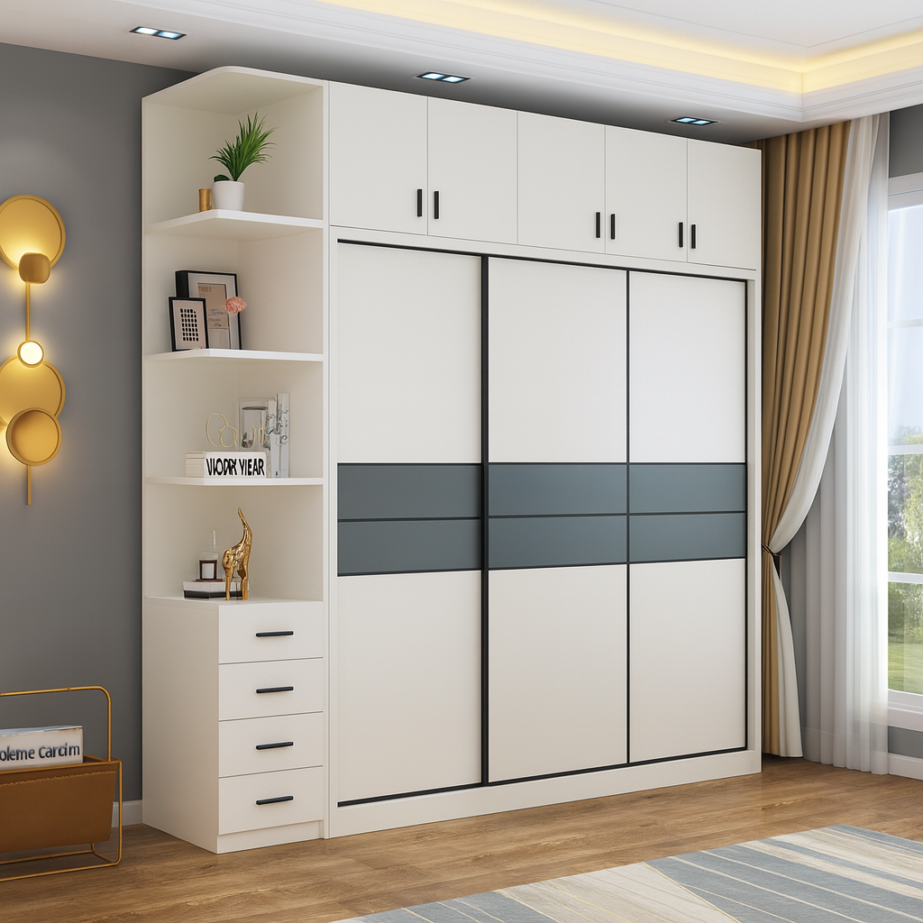 The Metro 3-Door Sliding Wardrobe with Loft Cabinets