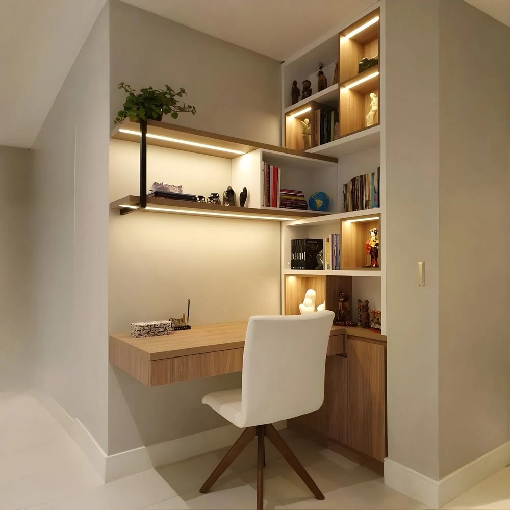 Zenith Corner Study Desk with Floating LED Shelves
