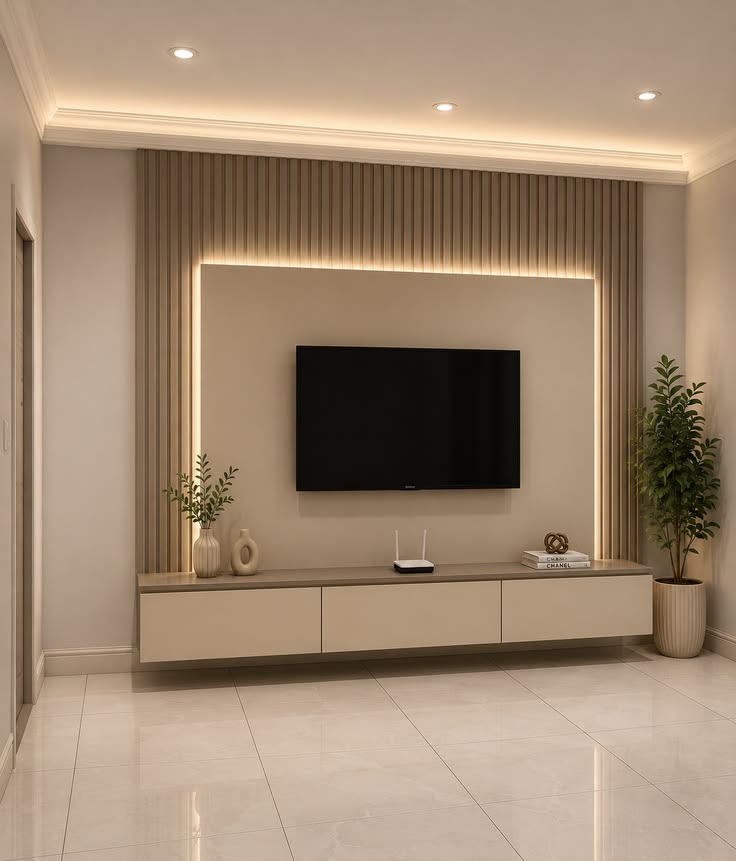 Minimalist Fluted Panel Floating TV Unit