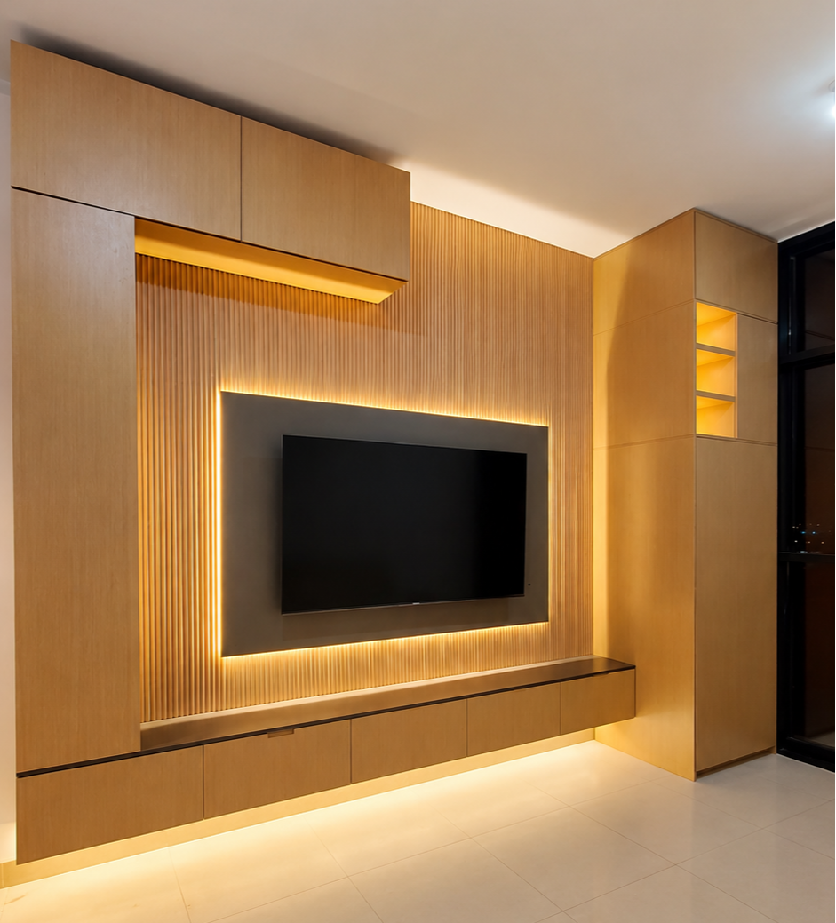 Modern Wooden Integrated Media Wall