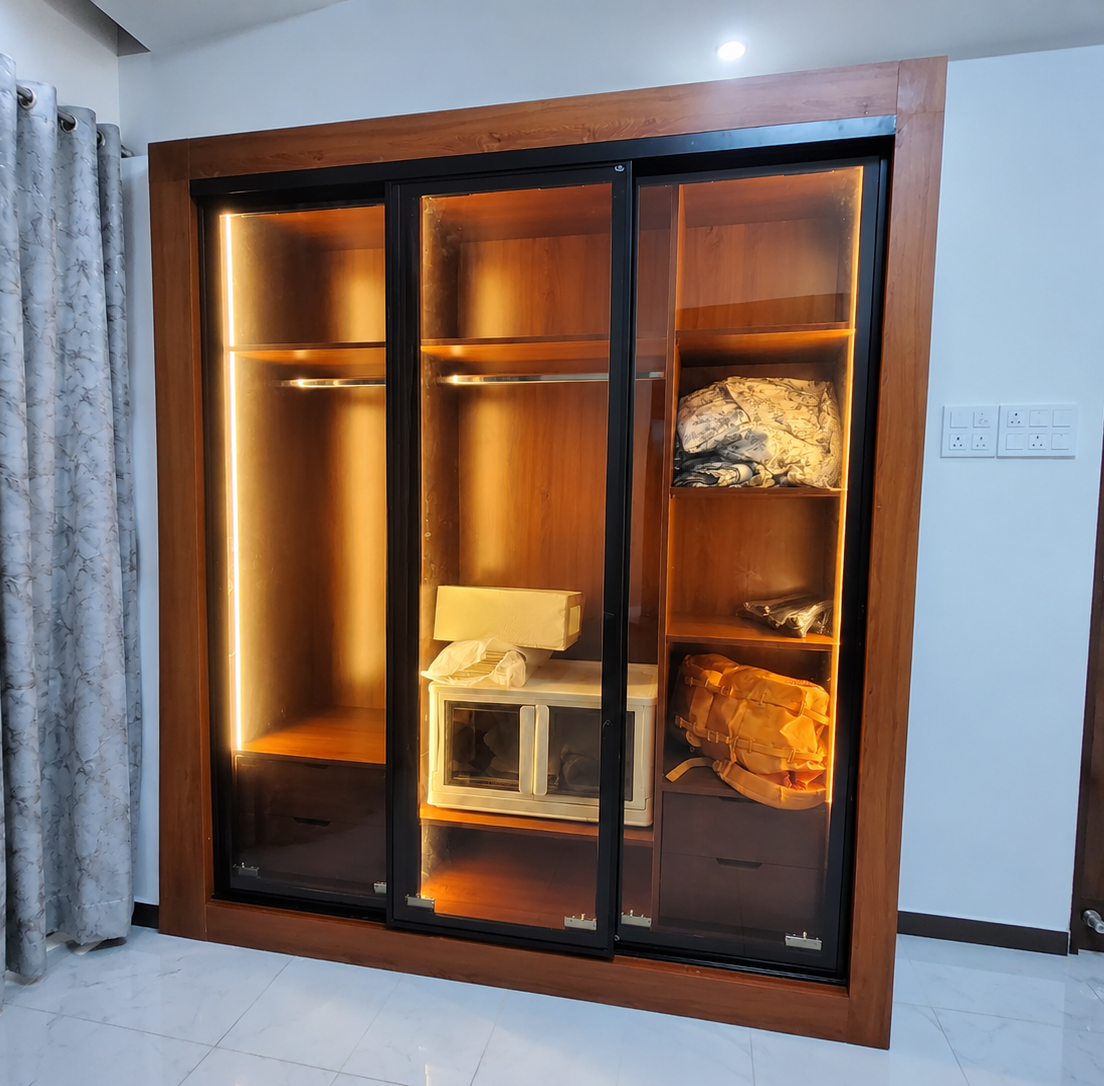 Luxury Glass-Front Wooden Wardrobe