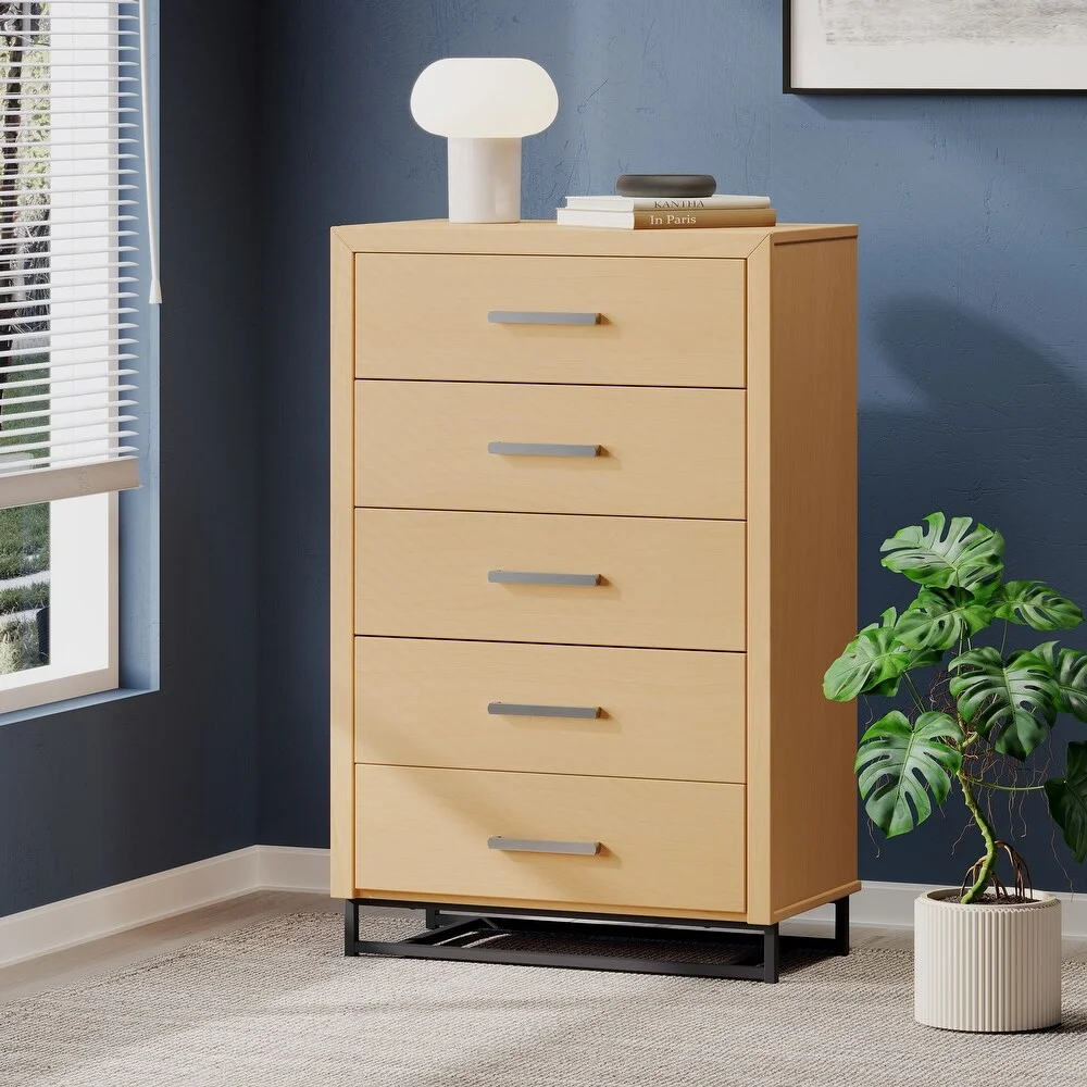 Modern Natural Wood 5-Drawer Chest