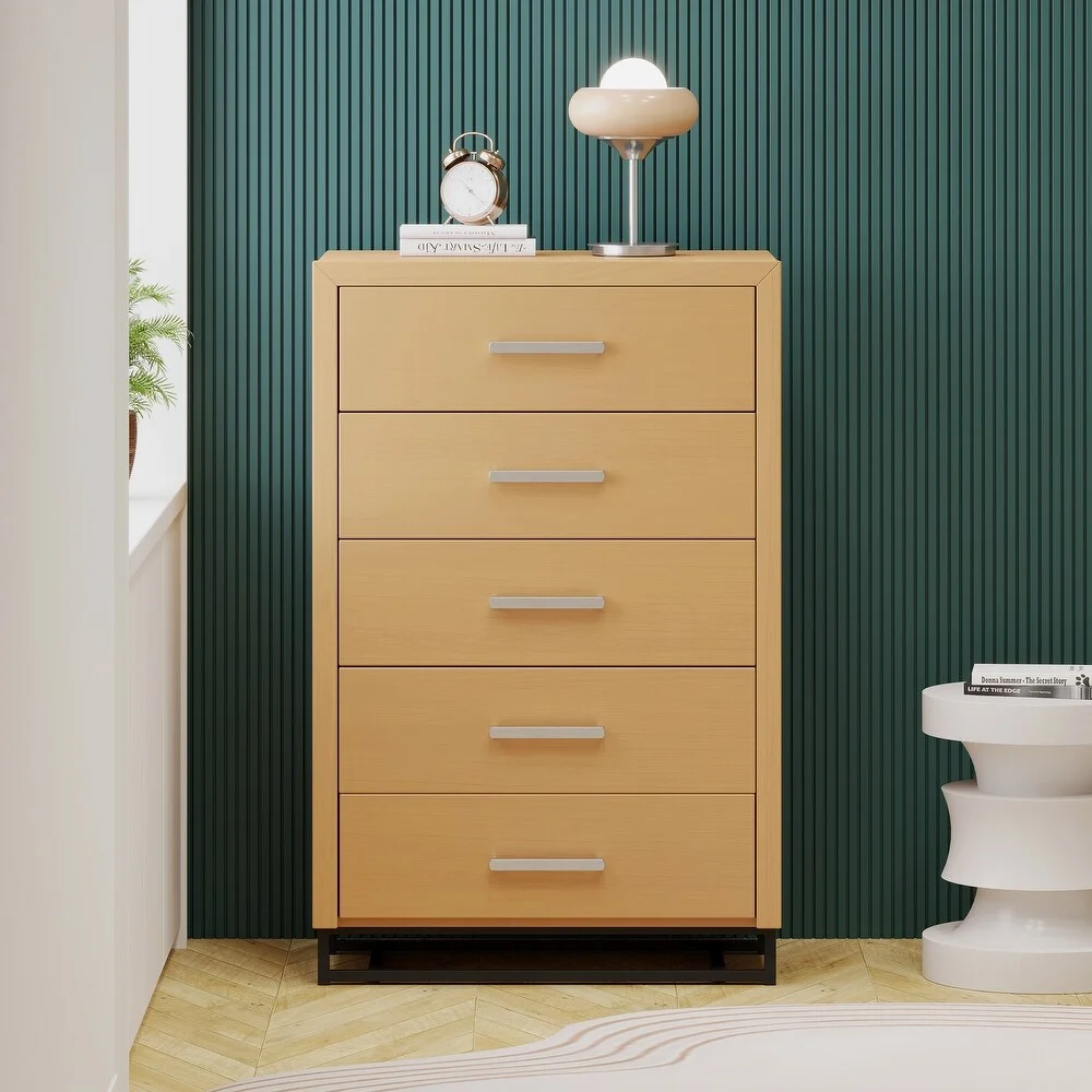 Modern Natural Wood 5-Drawer Chest