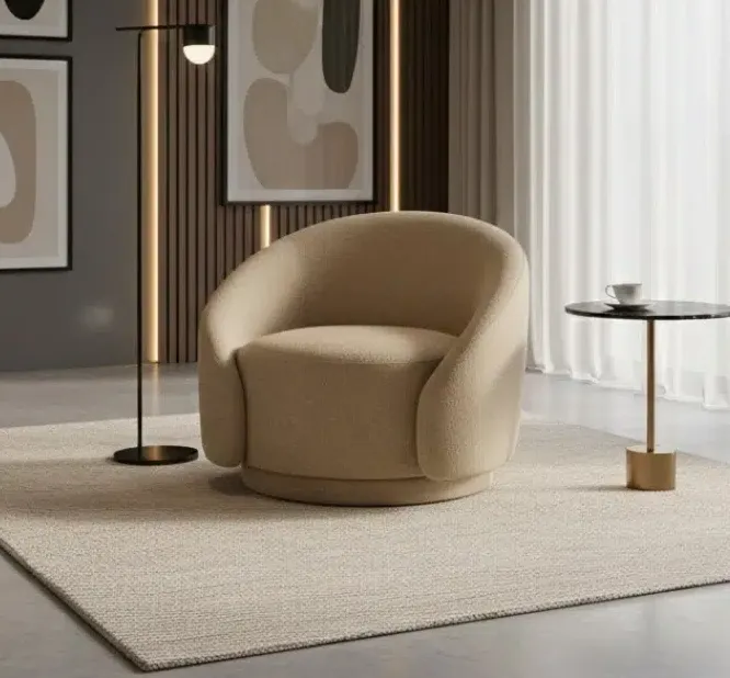 Modern Curved Bouclé Swivel Accent Chair
