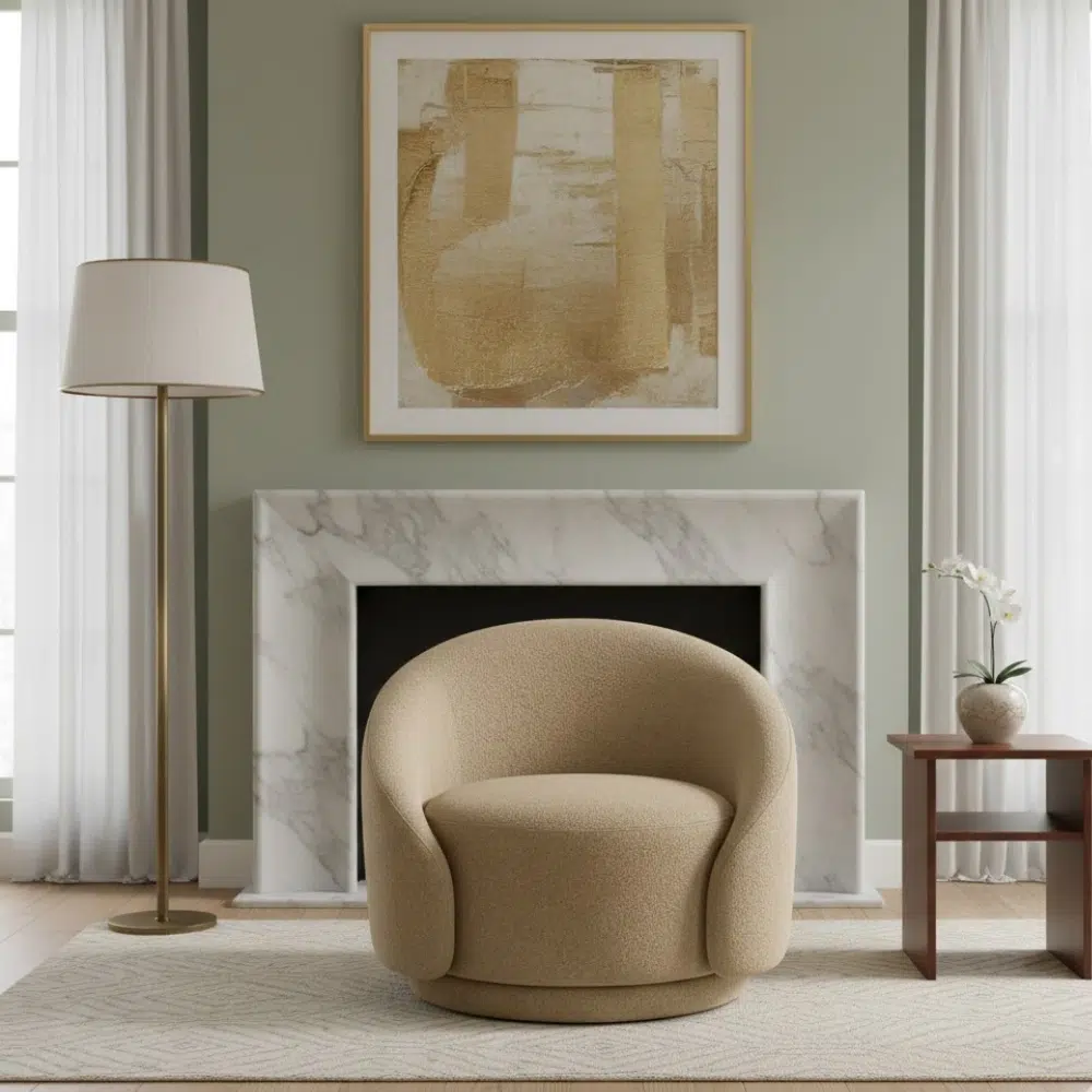 Modern Curved Bouclé Swivel Accent Chair