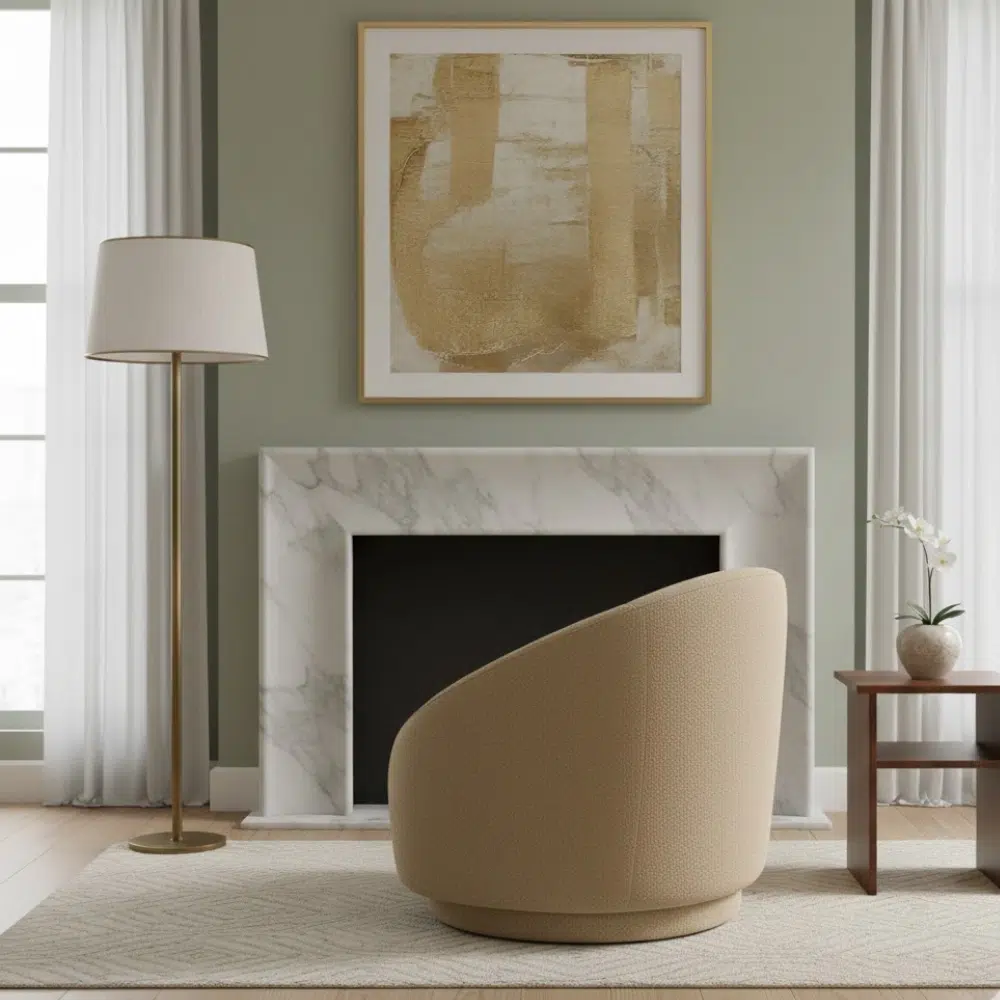Modern Curved Bouclé Swivel Accent Chair