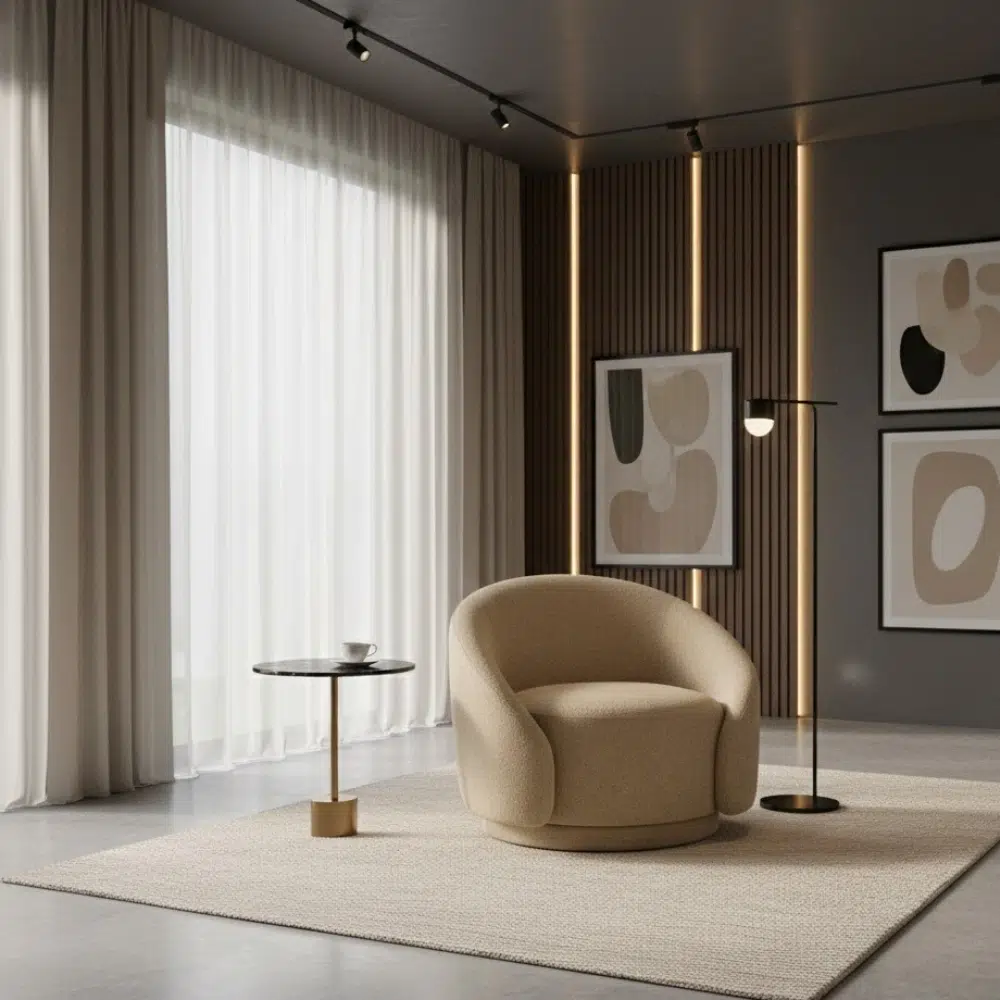 Modern Curved Bouclé Swivel Accent Chair