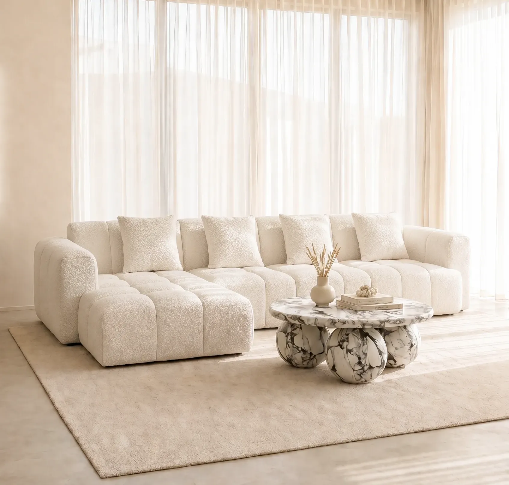 Modern Plush Bouclé L-Shape Sectional Sofa