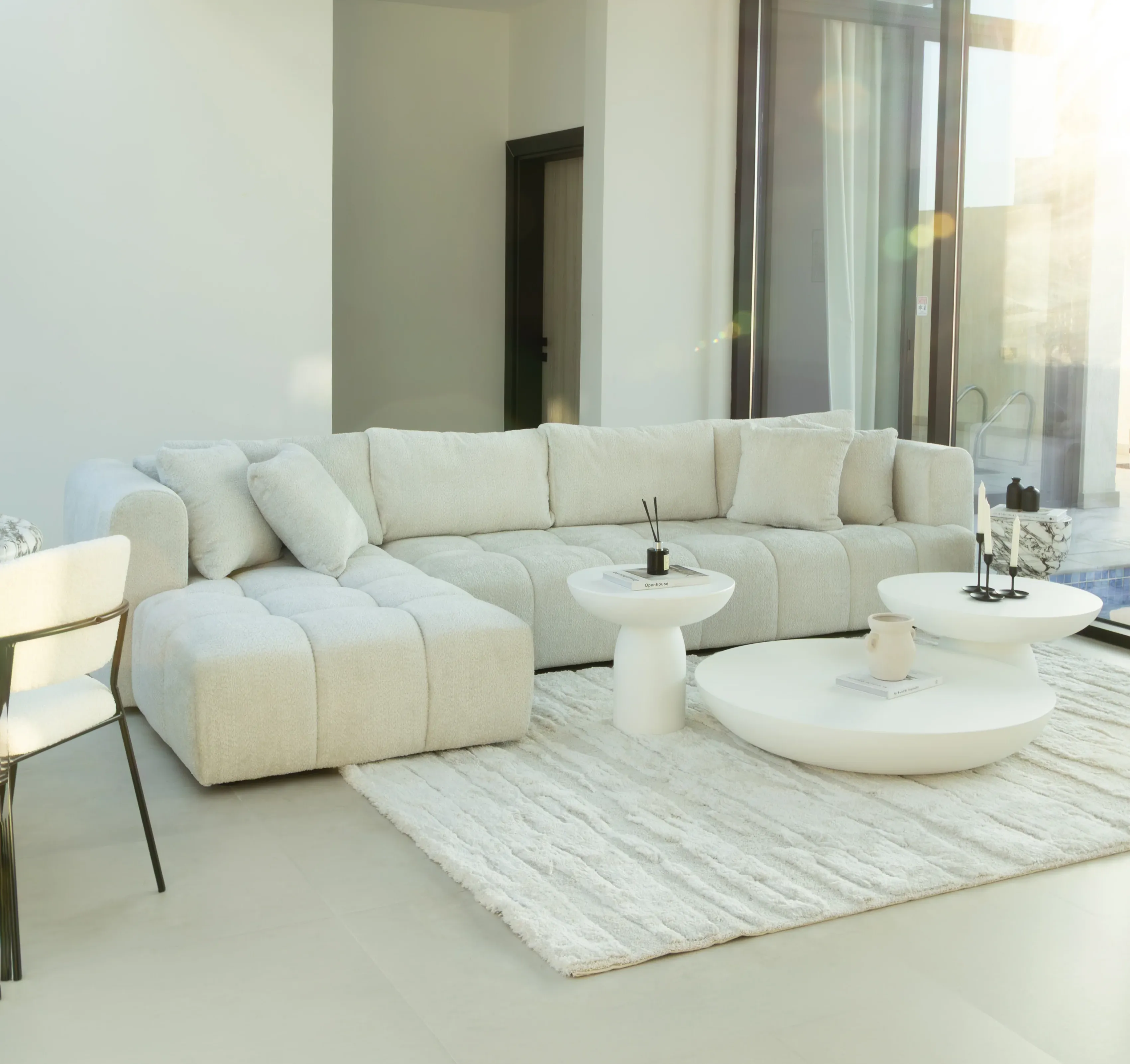Modern Plush Bouclé L-Shape Sectional Sofa