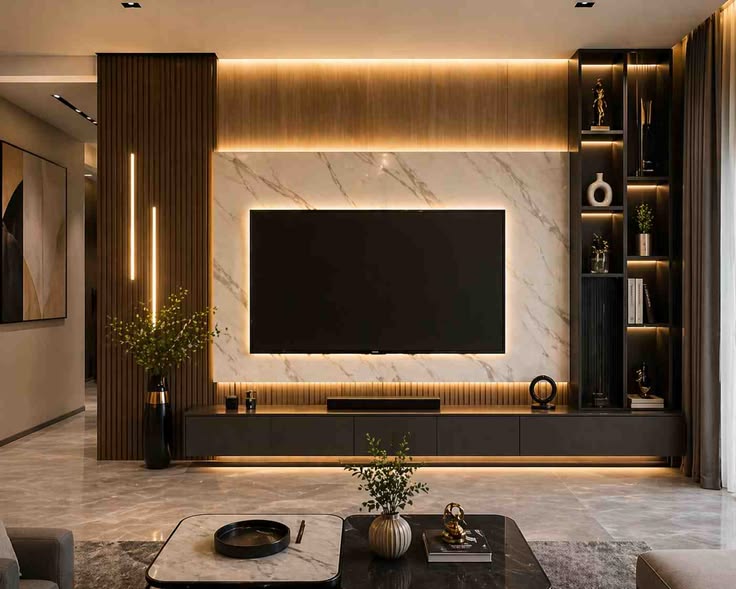 Majestic Marble & Slat Media Wall Suite