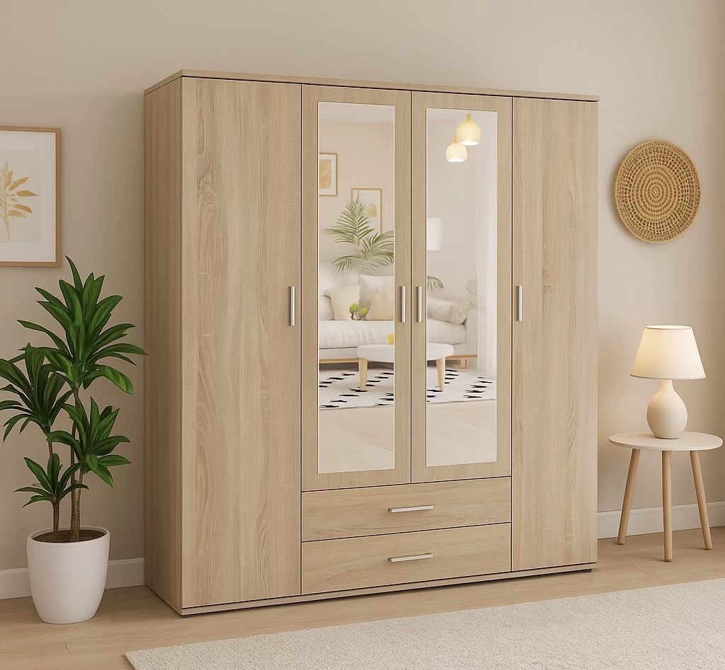 Natural Oak Mirrored Wardrobe