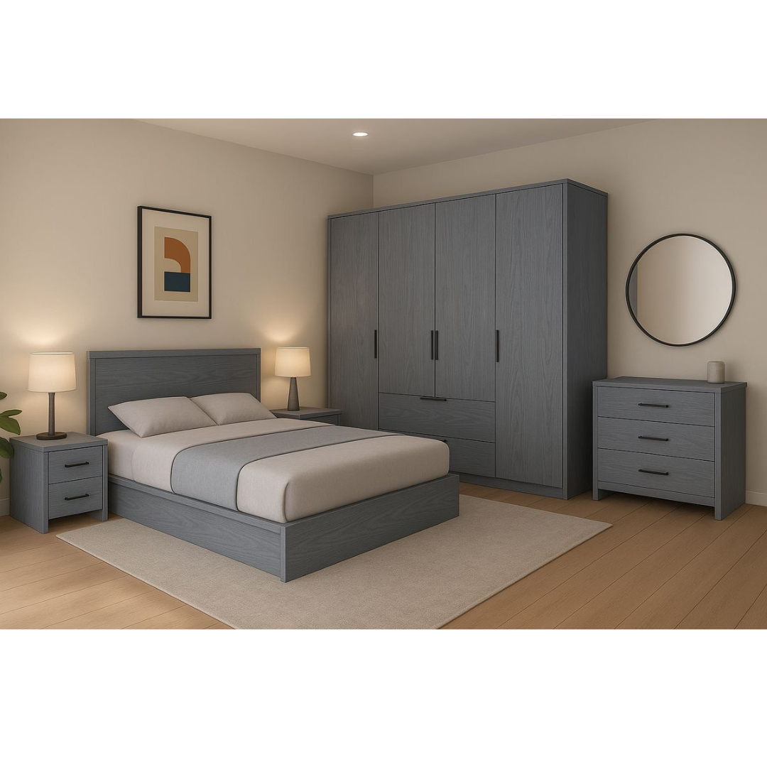 Slate Grey Woodgrain Bedroom Set