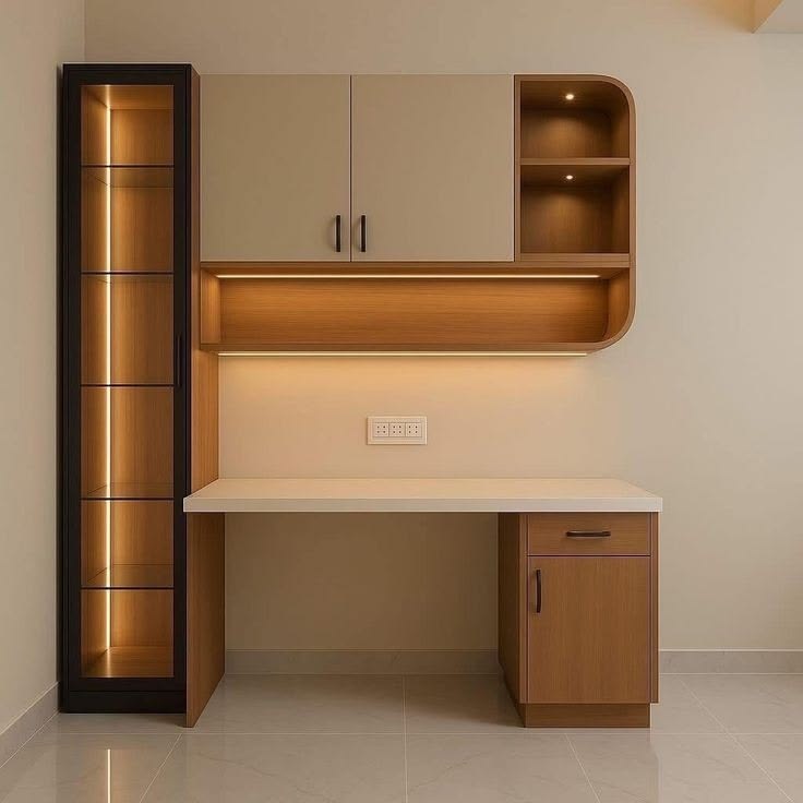 Modern Oak & Cream Integrated Study Desk