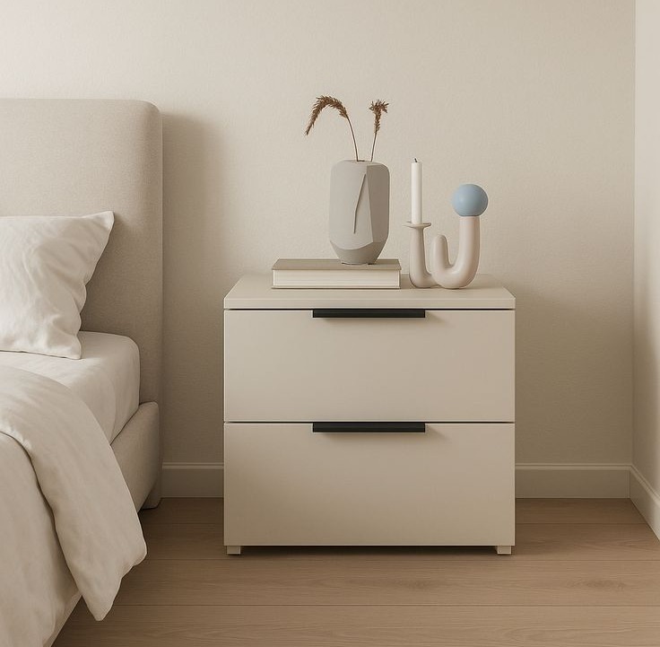 Modern Minimalist Matte Beige Nightstand