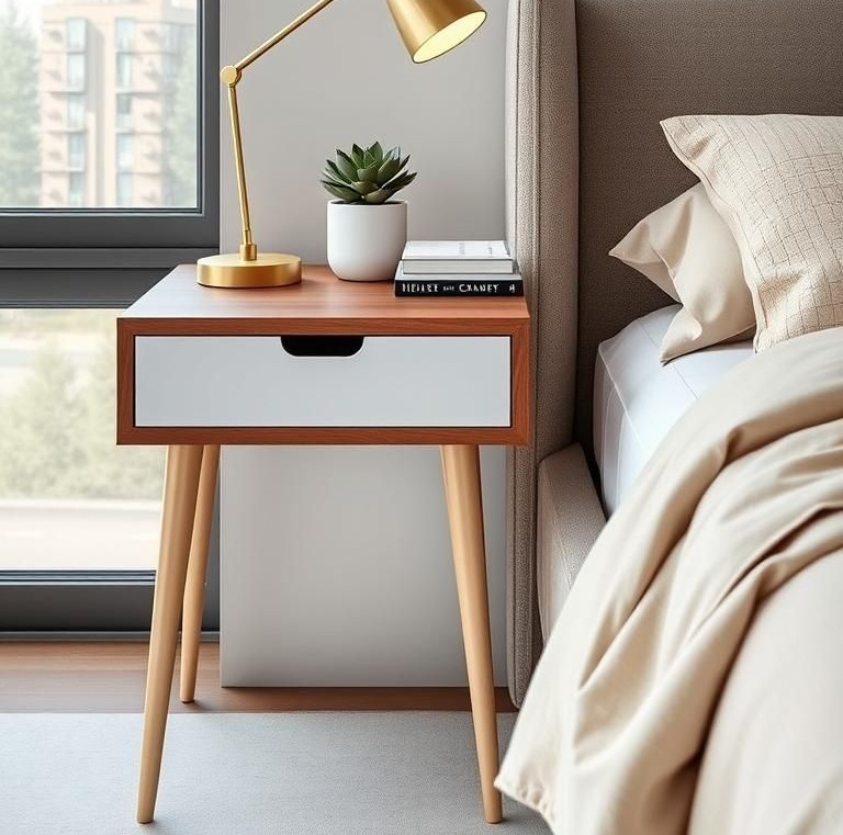 Modern Walnut & White Accent Nightstand