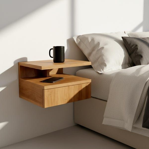 Floating Oak Minimalist Nightstand