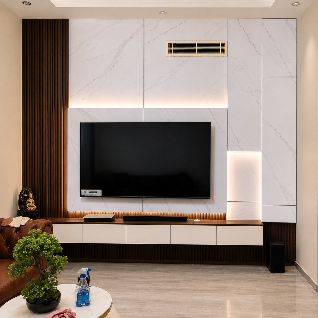Aura Marble-Top Wall Panel TV Unit
