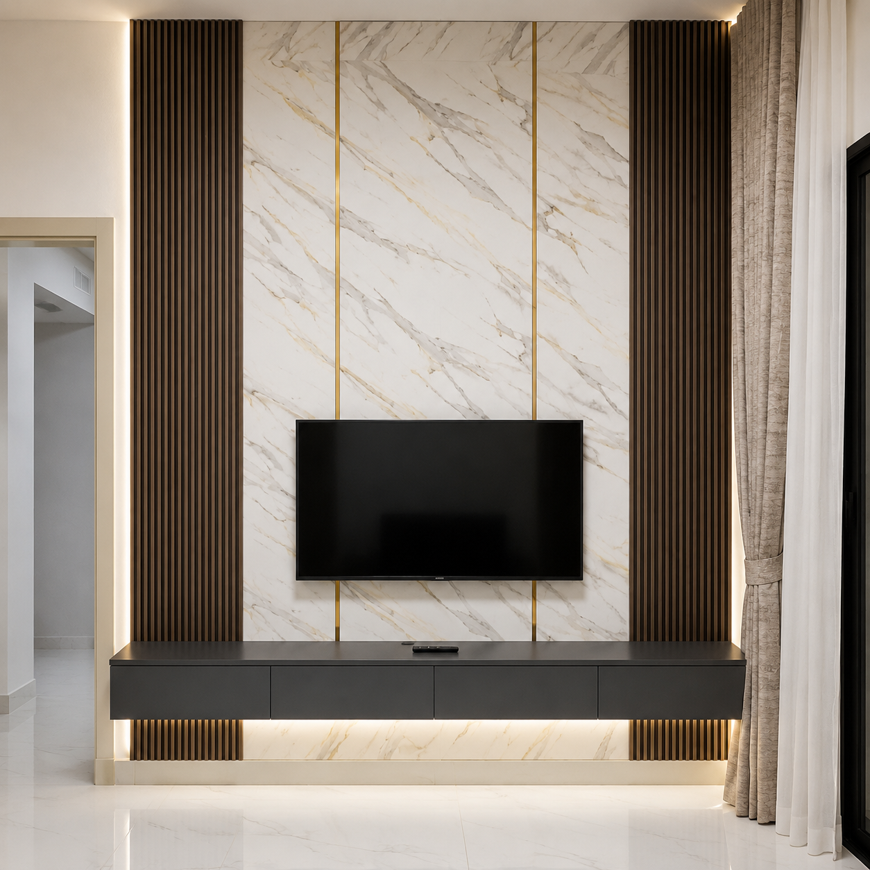 Astoria Marble Fluted Wall Panel TV Unit