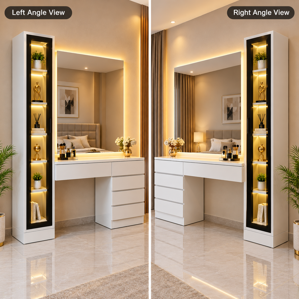 Luxury LED Dressing Table with Display Cabinet
