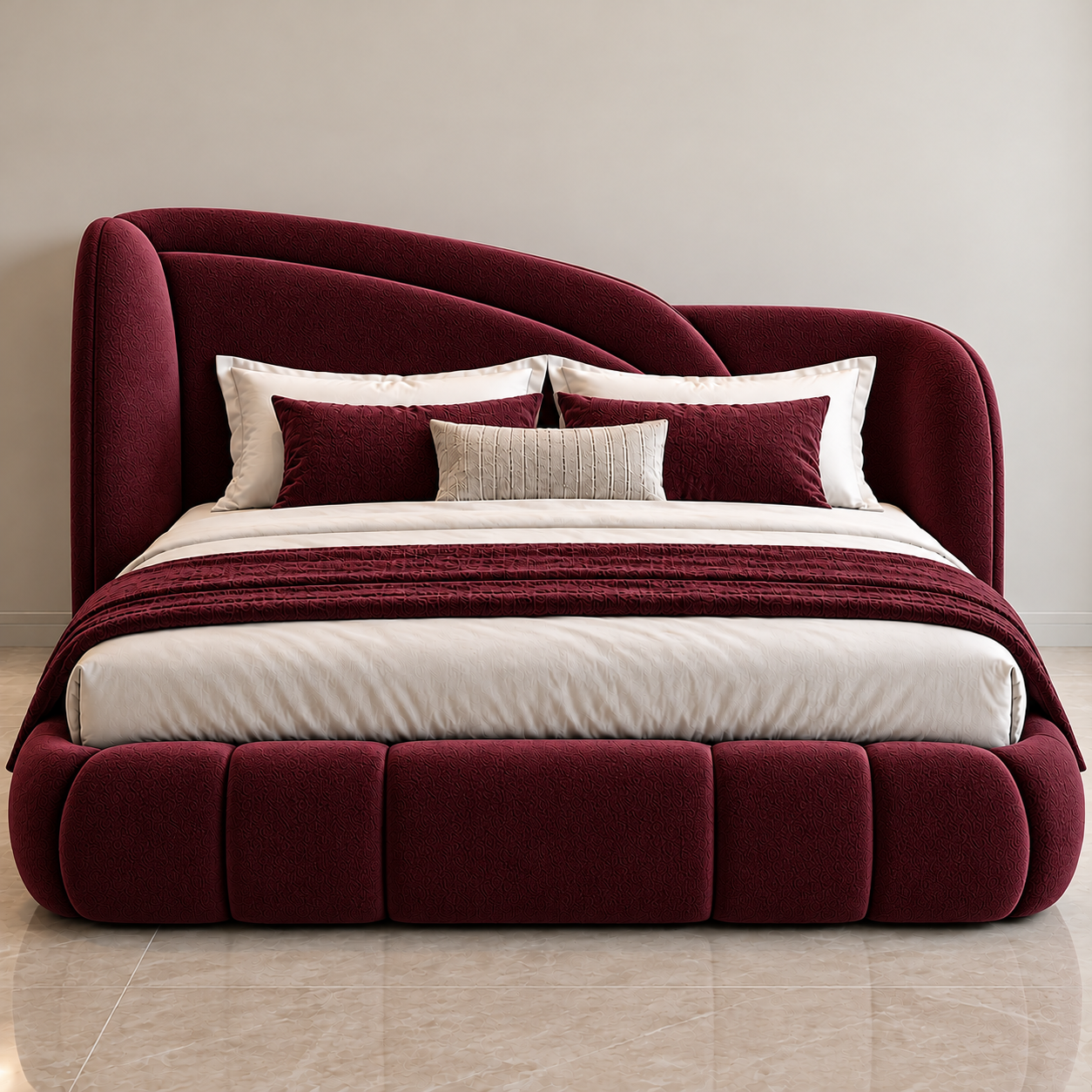 Luna Maroon Luxury Upholstered Bed