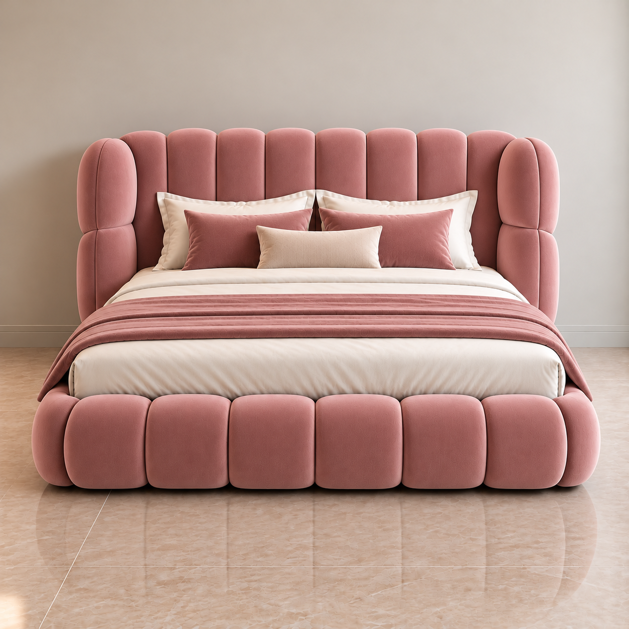  Beige Velvet Cloud Bed