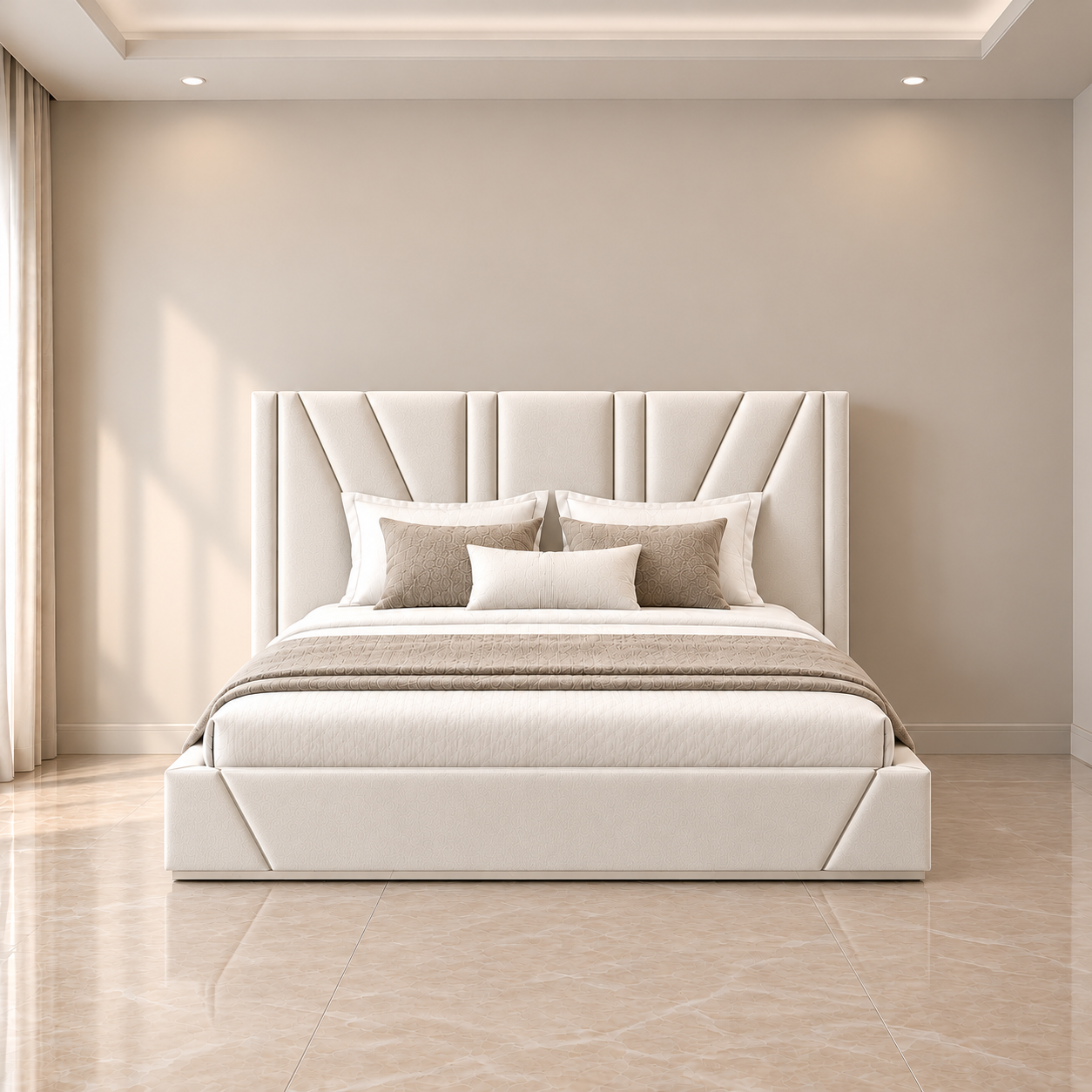 Olive Luxe Geometric Upholstered Bed