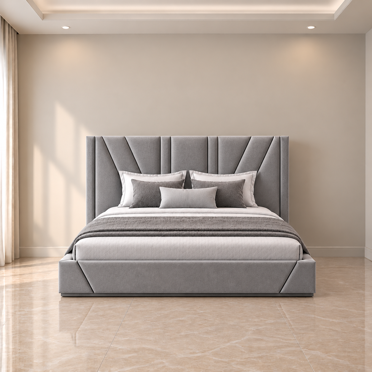Olive Luxe Geometric Upholstered Bed