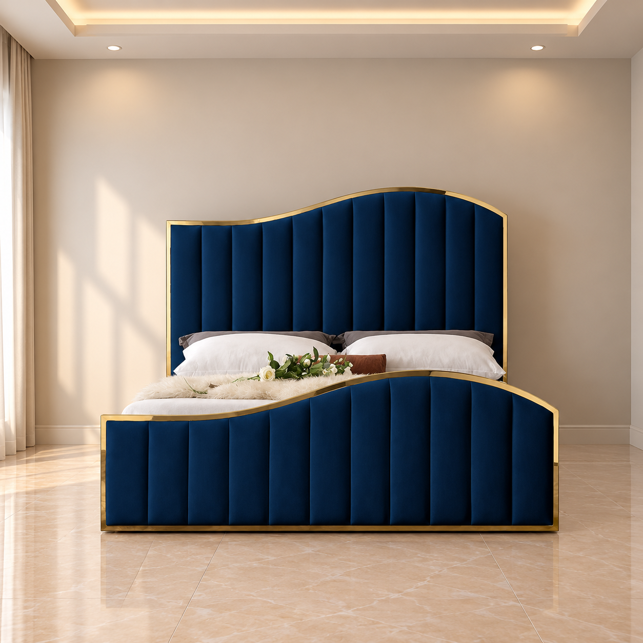 Biscayne Scalloped Velvet Bed 