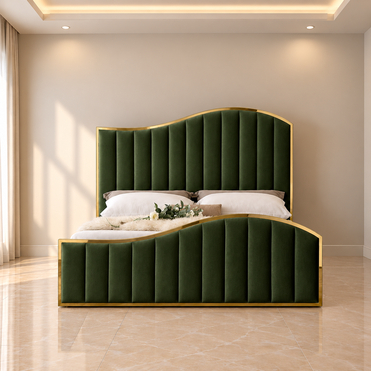 Biscayne Scalloped Velvet Bed 