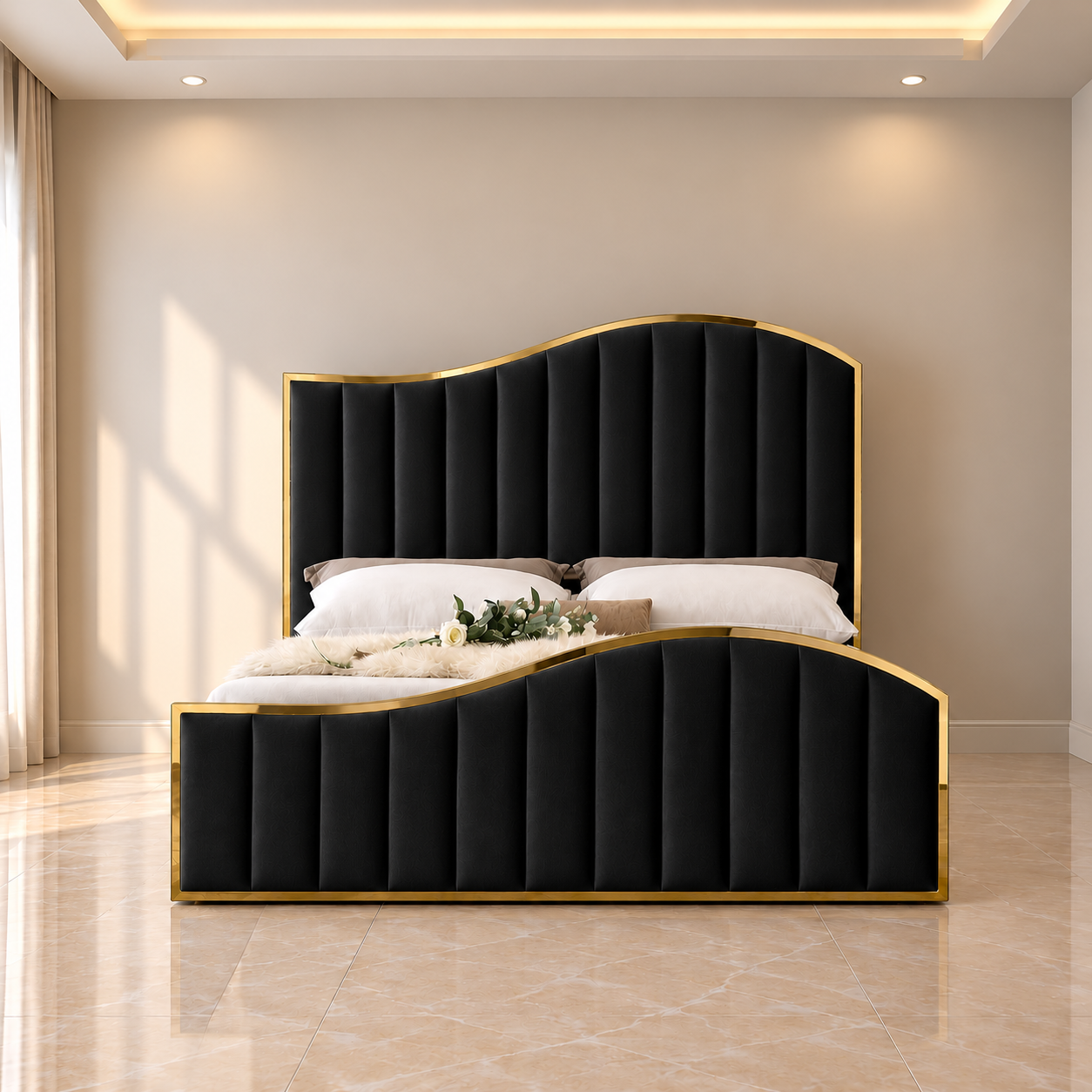 Biscayne Scalloped Velvet Bed 