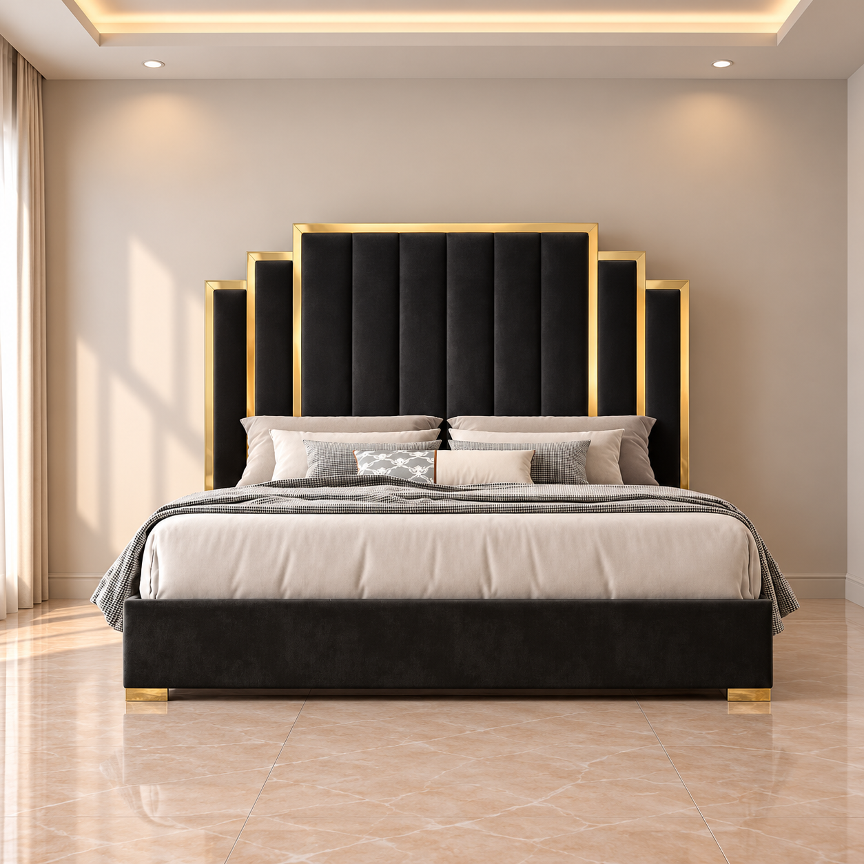 Bespoke Art Deco Velvet Bed